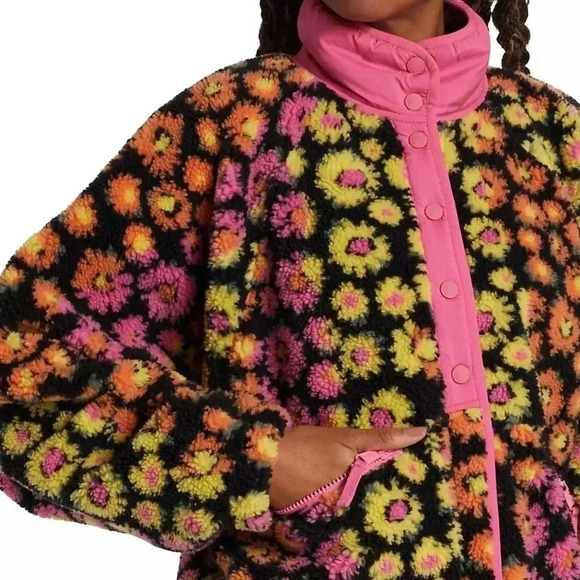Free People Movement Rocky Ridge Pink Daisy Floral Sherpa Jacket Size Large - Picture 3 of 12